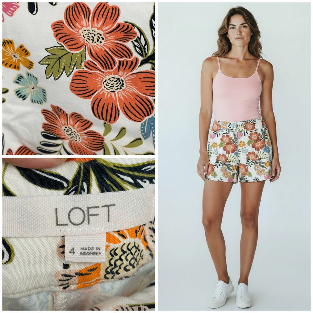 LOFT The Riviera Short Floral Linen Blend Shorts Women’s Size 4 Summer